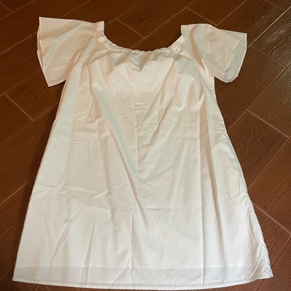 Banana Republic on off shoulder White Cotton Dress size large short sleeve lined - Picture 9 of 16